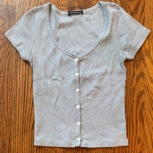 Brandy Melville Black zelly Striped Button-Down short sleeve top